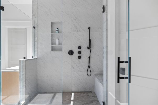 Bathroom, Glass Shower, Interior, Marble Walls
