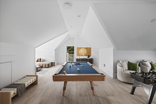 Billiard Table, Game Room, Interior, Wood Texture Flooring