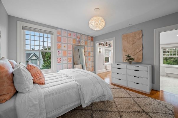 Bedroom, Chandelier, Interior, Pendant Lights, Wood Texture Flooring