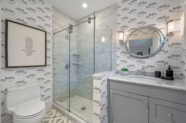 Bathroom, Glass Shower, Interior, Recessed Lighting