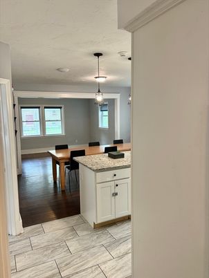 Dining room, Interior, Pendant Lights, Wood Texture Flooring