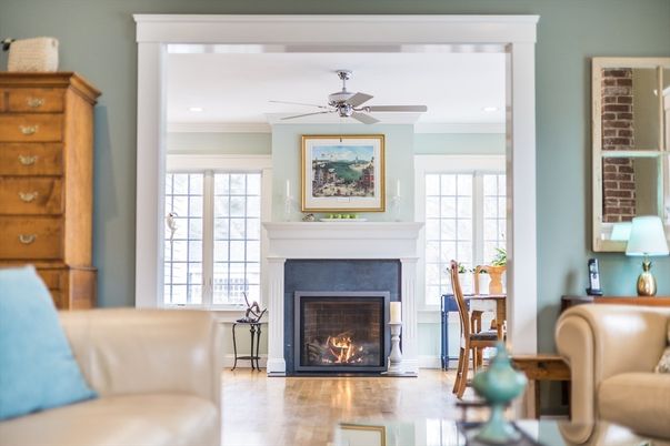 Fireplace, Interior, Recessed Lighting, Wood Texture Flooring