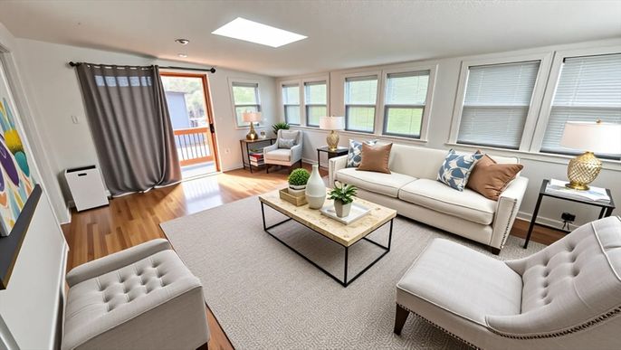 Interior, Living room, Recessed Lighting, Wood Texture Flooring