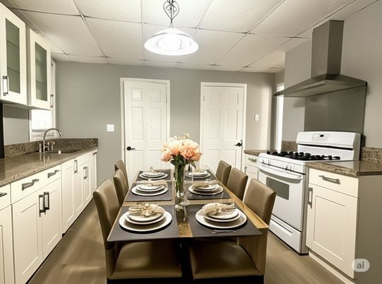 Dining room, Interior, Kitchen, Wood Texture Flooring