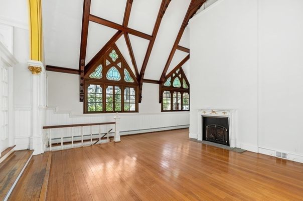 Empty room, Fireplace, Interior, Wooden Beams, Wood Texture Flooring