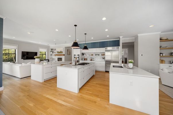 Interior, Kitchen, Living room, Pendant Lights, Recessed Lighting, Stainless Steel Appliances, Wood Texture Flooring