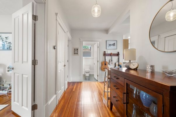 Bathroom, Interior, Pendant Lights, Wood Texture Flooring