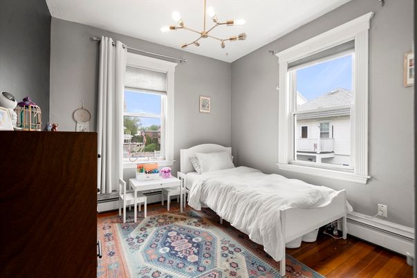 Bedroom, Interior, Pendant Lights, Wood Texture Flooring