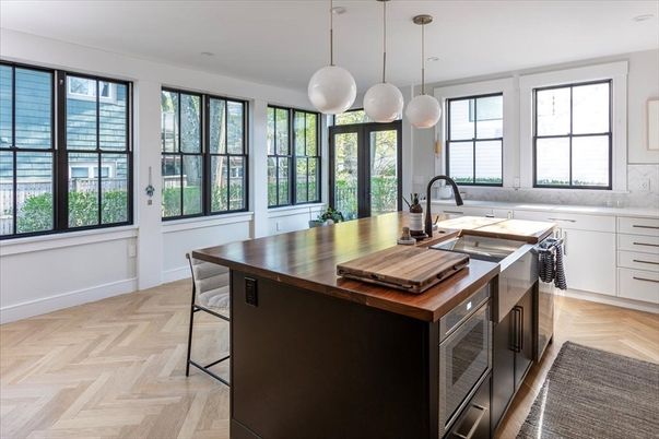 Interior, Kitchen, Pendant Lights, Recessed Lighting, Wood Texture Flooring