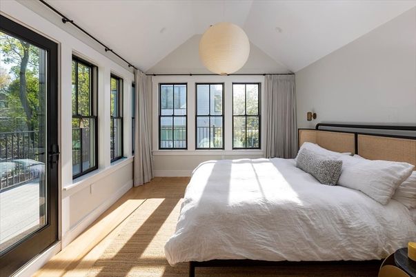 Bedroom, Interior, Pendant Lights, Wood Texture Flooring