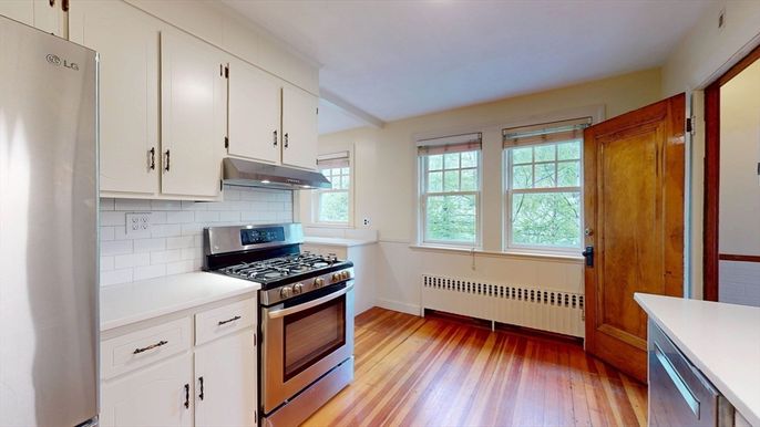 Interior, Kitchen, Stainless Steel Appliances, Wood Texture Flooring