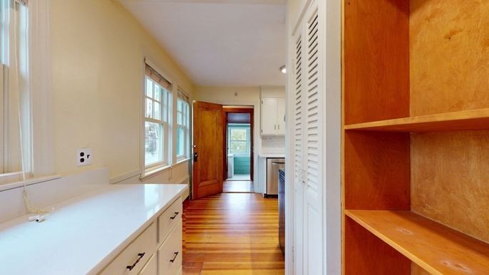 Interior, Kitchen, Recessed Lighting, Wood Texture Flooring