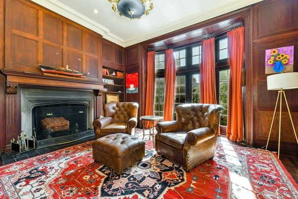 Fireplace, Interior, Recessed Lighting, Wood Texture Flooring, Wooden Walls