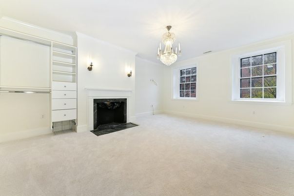 Chandelier, Empty room, Fireplace, Interior
