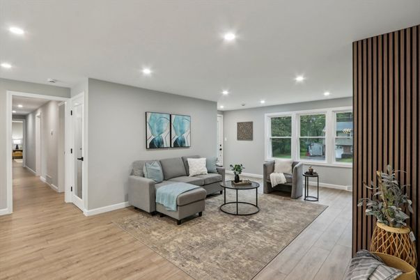 Interior, Living room, Recessed Lighting, Wood Texture Flooring
