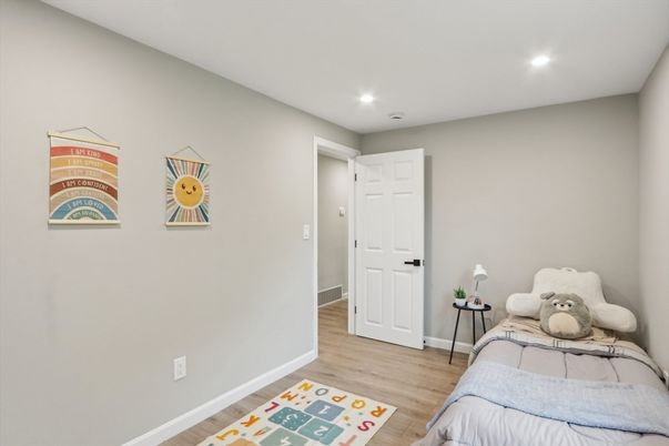 Bedroom, Interior, Recessed Lighting, Wood Texture Flooring
