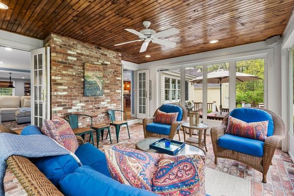 Interior, Living room, Recessed Lighting, Stone Walls, Wooden Ceilings