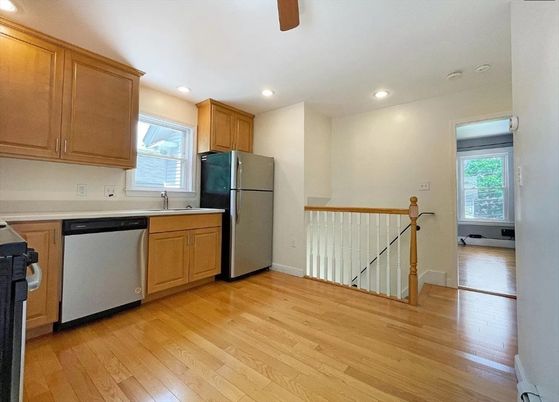 Interior, Kitchen, Recessed Lighting, Wood Texture Flooring