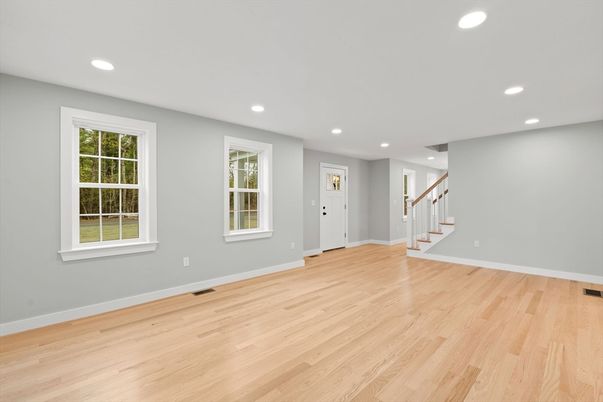 Empty room, Interior, Recessed Lighting, Wood Texture Flooring