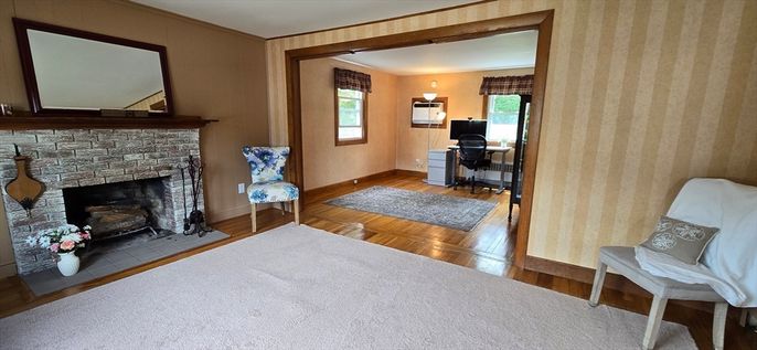 Fireplace, Home Office, Interior, Wood Texture Flooring