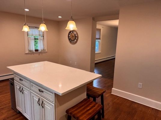 Interior, Kitchen, Pendant Lights, Recessed Lighting, Wood Texture Flooring