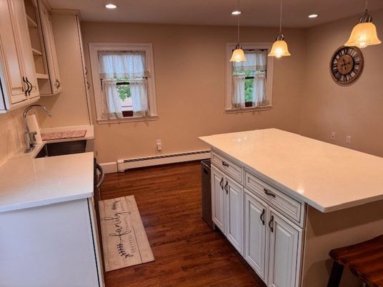 Interior, Kitchen, Pendant Lights, Recessed Lighting, Wood Texture Flooring