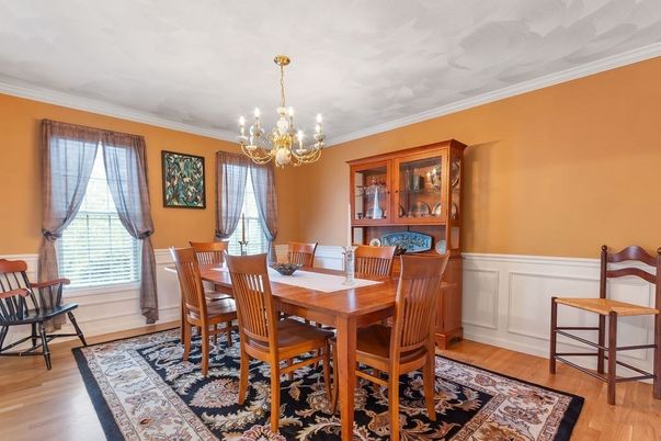 Chandelier, Dining room, Interior, Wood Texture Flooring