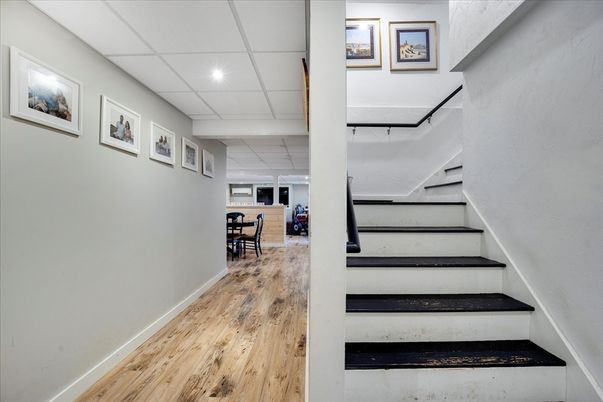 Dining room, Interior, Recessed Lighting, Wood Texture Flooring