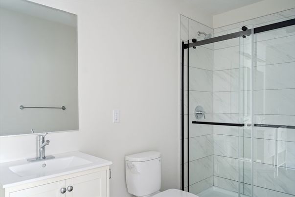 Bathroom, Glass Shower, Interior, Marble Walls