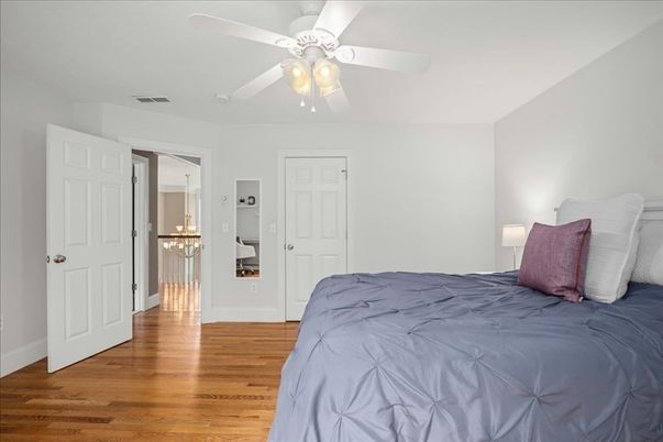 Bedroom, Chandelier, Interior, Wood Texture Flooring