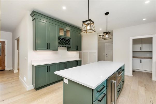 Interior, Kitchen, Pendant Lights, Recessed Lighting, Wood Texture Flooring