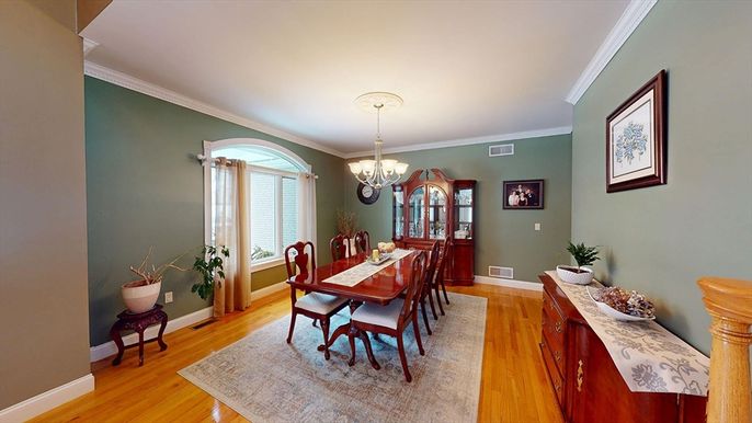 Chandelier, Dining room, Interior, Wood Texture Flooring