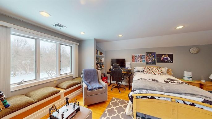 Bedroom, Home Office, Interior, Recessed Lighting, Wood Texture Flooring