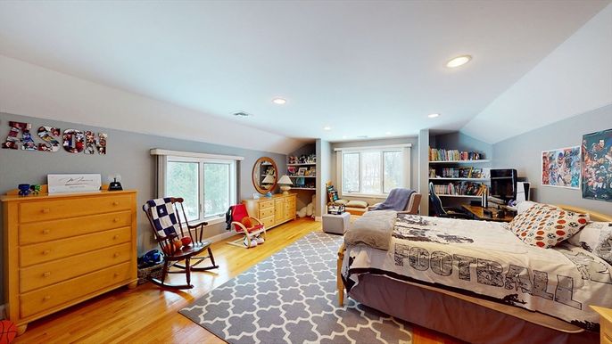 Bedroom, Interior, Recessed Lighting, Wood Texture Flooring