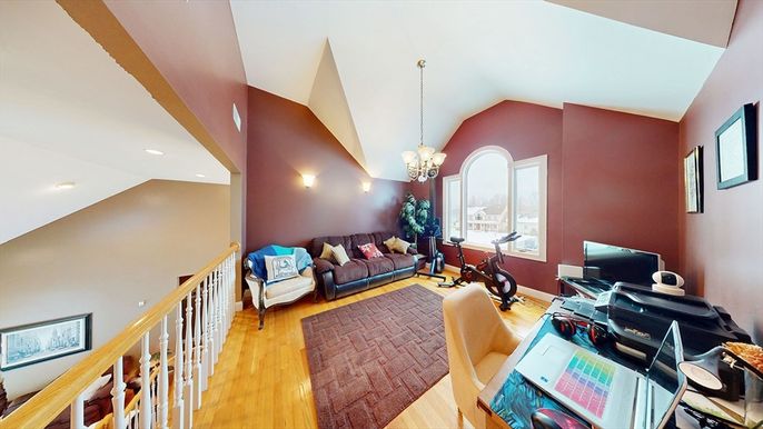 Chandelier, Home Office, Interior, Living room, Pendant Lights, Recessed Lighting, Wood Texture Flooring