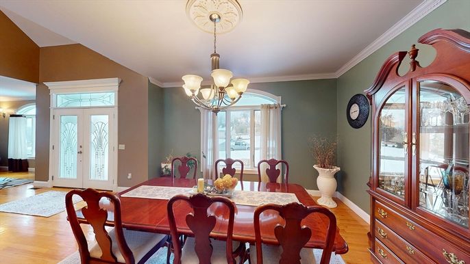 Chandelier, Dining room, Interior, Wood Texture Flooring