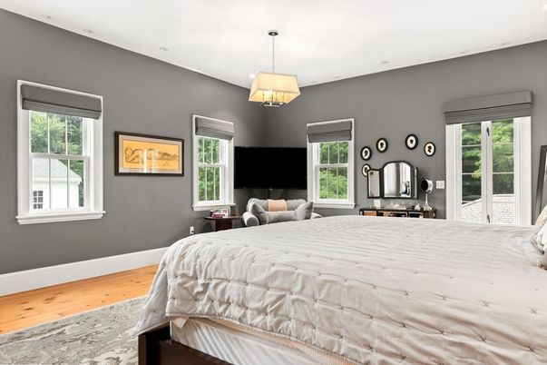 Bedroom, Interior, Pendant Lights, Recessed Lighting, Wood Texture Flooring
