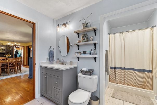 Bathroom, Chandelier, Dining room, Interior, Wood Texture Flooring