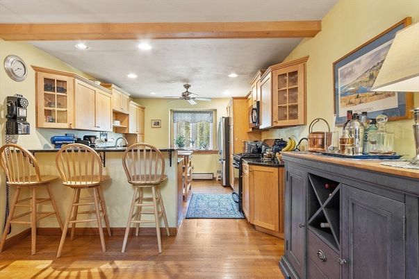 Interior, Kitchen, Recessed Lighting, Wooden Beams, Wood Texture Flooring