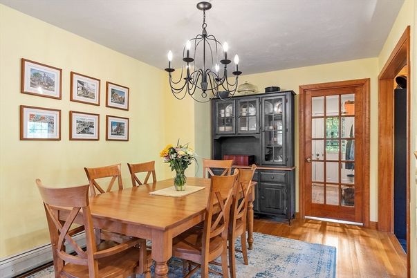 Chandelier, Dining room, Interior, Wood Texture Flooring