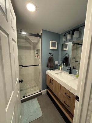 Bathroom, Dual Sink Vanities, Glass Shower, Interior, Recessed Lighting
