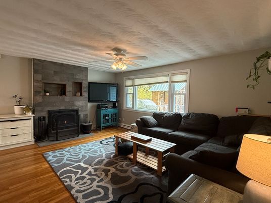 Fireplace, Interior, Living room, Stone Walls, Wood Texture Flooring