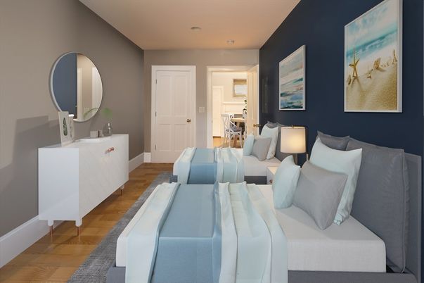 Bedroom, Interior, Living room, Recessed Lighting, Wood Texture Flooring