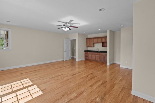 Empty room, Interior, Kitchen, Recessed Lighting, Wood Texture Flooring