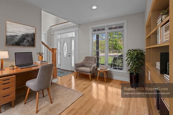 Home Office, Interior, Recessed Lighting, Wood Texture Flooring