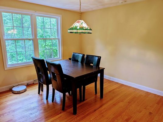 Dining room, Interior, Pendant Lights, Wood Texture Flooring