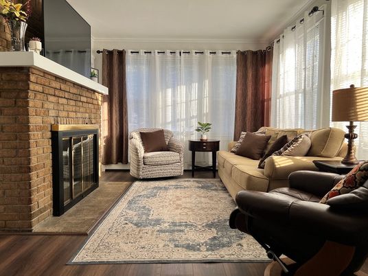 Fireplace, Interior, Living room, Stone Walls, Wood Texture Flooring