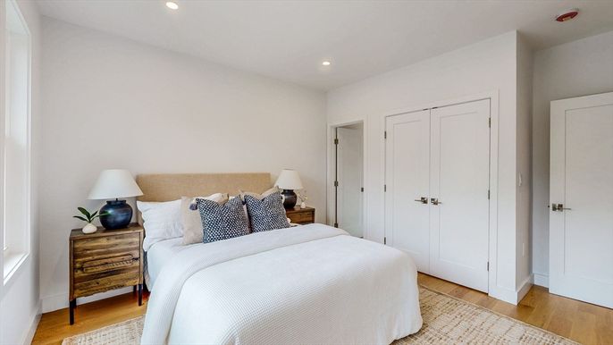 Bedroom, Interior, Recessed Lighting, Wood Texture Flooring
