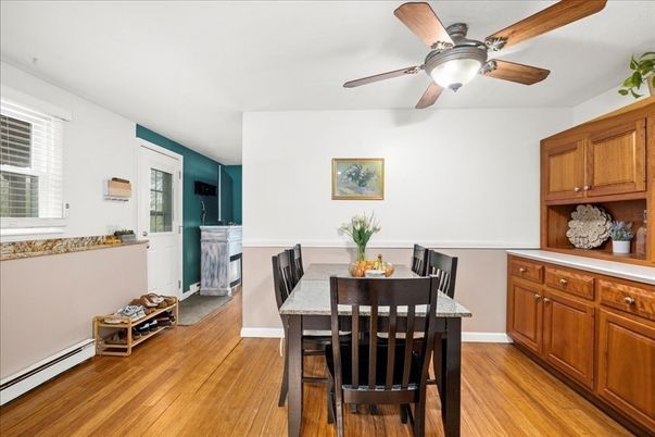 Dining room, Fireplace, Interior, Wood Texture Flooring