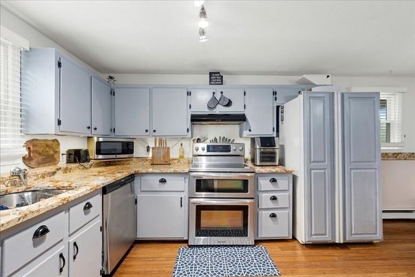 Interior, Kitchen, Stainless Steel Appliances, Wood Texture Flooring